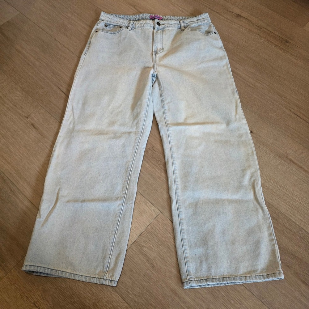 Edikted Light Wash Wide Leg Denim Jeans Womens XL High Waisted Baggy Skater